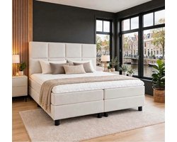 Luxe Boxspring Paris - Compleet 180x200 - Beige- Boxspring met Gecapitonneerd Hoofdbord - Balbedden