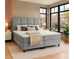 Luxe Boxspring Paris - Compleet 180x200 - Grijs - Boxspring met Gecapitonneerd Hoofdbord - Balbedden