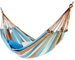 Luxe Braziliaanse Hangmat - 100% Braziliaans Katoen - Tweepersoons - Extra Stevig - Ipe blauw beige zand- XL