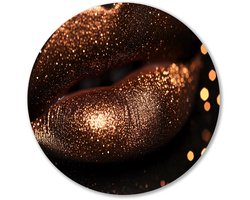 Luxe bronzen lippen close-up - Lippen muurdecoratie rond - Rond kunstwerk gezicht - Luxe - Ronde Forex prints - Metalen wanddecoratie - muurcirkel forex 40x40 cm