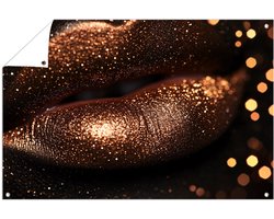 Luxe bronzen lippen close-up - Lippen tuinposter - Poster van buiten gezicht - Luxe - Tuin - Tuinontwerp decoratie - tuinposter 75x50 cm