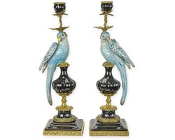 Luxe Bronzen Porseleinen Papegaai Kaarsenhouders - Set van 2 - Unieke Decoratie, 48 cm Hoog, Voor Sfeervolle Interieurs