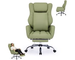 Luxe bureaustoel - comfortabele loungestoel voor thuis - met lendensteun en armleuningen - brede stoel met gekruiste poten - stevige directiestoel met robuust onderstel - geschikt voor gamen, lezen en werken - groen
