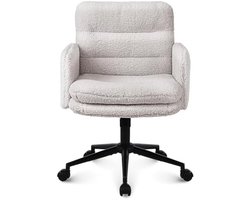 Luxe Bureaustoel met Imitatie Kasjmier Bekleding - Verstelbare Hoogte, 360° Draaibaar, Zachte PU Wieltjes - Crème Kleur - Ergonomische Kantoorstoel voor Thuisgebruik