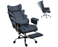 Luxe bureaustoel voor lange en grote personen - Ergonomische bureaustoel met voetensteun - Draagvermogen tot 227 kg - Met verstelbare hoofdsteun en lendensteun - Kantelbare stoel van PU-leer voor thuisgebruik - Zwart