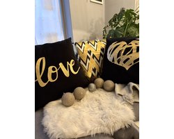 Luxe Cadeauset – Set van 3 Zwart-Gouden Sierkussens + 2 zwart gouden waxinelichtjes - Chique Home Deco Gift voor Bank, Slaapkamer & Woonkamer