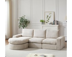 Luxe Chenille Hoekbank met Slaapfunctie, Modulair Combinatiesofa, L-vorm 251x160x81 cm, Premium Gecomprimeerd Schuim, Magnetische Nackenkissen, Zonder Montage