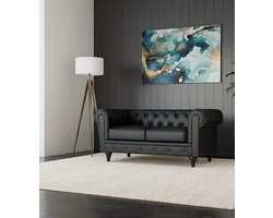 Luxe Chesterfield 2-zitsbank “Aliza Elegance” – Zwarte Leren Bank – Engels Stijl – Comfortabele Zitbank voor Woonkamer, Huis & Tuin – House&Garden