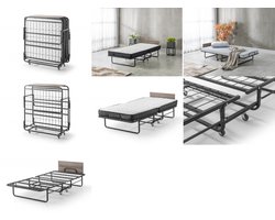 Luxe Comfortabel opvouwbaar logeerbed met een afmeting van 90x200 cm. Inclusief een 10 cm dik koudschuim matras. Inklapbaar Logeerbed- Opvouwbed- Eenpersoonsbed - Opklapbedden-Ruimtebesparend Slaapbed