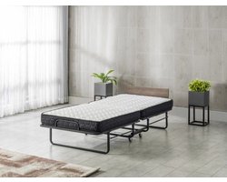 Luxe Comfortabel opvouwbaar logeerbed met een afmeting van 90x200 cm. Inclusief een 10 cm dik koudschuim matras. Inklapbaar Logeerbed- Opvouwbed- Eenpersoonsbed - Opklapbedden-Ruimtebesparend Slaapbed
