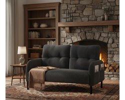 Luxe Corduroy 2-Zitsbank – Comfortabele Kleine Loveseat met Hoge Rugleuning, Ergonomisch Ontwerp, Opbergruimte en Robuuste Metalen Poten – Moderne Bank voor Woonkamer, Slaapkamer en Kantoor – Grijs UrbanHome