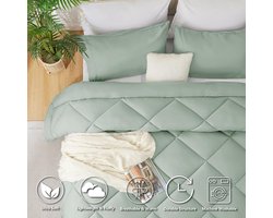 luxe Dekbed, voor 4 seizoenen, dekbed van microvezel, 300 g/m², deken 220 x 240 cm, super zachte slaapdeken, ademend, Groen