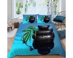 Luxe Dekbedovertrek 220x240cm Microvezel Zen Steen & Bamboe 3D Print Beddengoed Set Inclusief 2 Kussenslopen