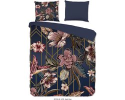 Luxe Dekbedovertrek 240x220 cm - Bloemenprint - Donkerblauw - 2 Persoons - 100% Microfiber - Oeko-Tex Gecertificeerd