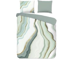 Luxe Dekbedovertrek 240x220 cm - Marmer Effect met Gouden Accenten - Groen/Wit - 2 Persoons - 100% Katoen - Oeko-Tex Gecertificeerd