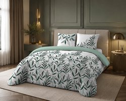 Luxe Dekbedovertrek Eldorado – 100% Katoen – 240 x 220 cm – Groen/Wit – 57 Thread Count – Ademend & Zacht – Incl. 2 Kussenslopen