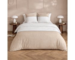 Luxe Dekbedovertrek Gabrielle – 100% Katoen - Beige /Wit - 240x220 cm – Zacht & Ademend - Incl. 2 Slopen