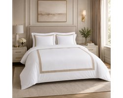 Luxe Dekbedovertrek Lauraline – 100% Katoen – 240 x 220 cm – Wit/Beige – Hotelkwaliteit – Ademend & Zacht - Incl. 2 Slopen