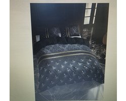 Luxe dekbedovertrekset 3-delig met goud-zwart jacquard en faux-leer print, 1 dekbedovertrek + 2 kussenslopen, zonder vulling, geschikt voor thuis en slaapzaal