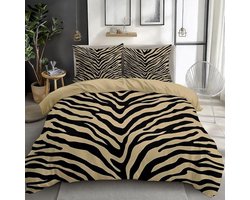 luxe dekbedovertrekset - met tijgerprint - beige 3-delig voor bedden 135/140 cm