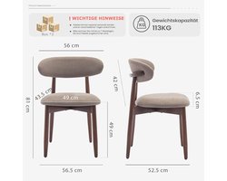 Luxe Design Eetkamerstoelen Set van 6 Camel – Comfortabele Gestoffeerde Stoelen met Rugleuning en Houten Poten – 52x56x80,5 cm