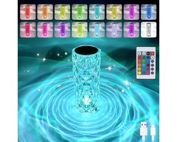 Luxe Diamond Rose LED tafellamp - Touch Control - 16-kleuren veranderend licht - Kristallen tafellamp - 16x8 cm - Sterrenhemel projector - Geschikt voor slaapkamerverlichting en het creëren van sfeer in de eetkamer - Transparant