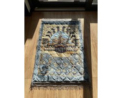 Luxe dik gebedskleed XL 80×120 cm – Superzacht fluweel – Antislip rubber – Premium afwerking - Blauw