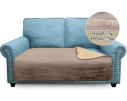Luxe dikke bankovertrekken - vergelijkbaar met konijnenbont - stijlvolle pluche - 750 g/m² - 2-zitsbank - antislip - medium - bank kussensloop - huisdieren honden - 2-zits - camel