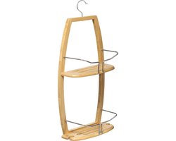 Luxe doucherekje/badkamerrekje 2 lagen bamboe hout met ophanghaak 27 x 13 x 59 cm - Opberg rekjes voor shampoo/douchegel
