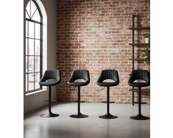 Luxe Draaibare Barkruk 360° | Hoogte Verstelbare Bistrokruk met Rugleuning van Kunstleer en Staal | Design Barkruk voor Keuken, Bar en Eettafel | Antraciet medahomestore