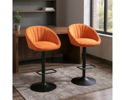 Luxe Draaibare Barkruk Set van 2 – In Hoogte Verstelbaar – Zachte Bouclé/Teddy Stof – Moderne Keukenkruk met Rugleuning – Oranje-Casa Serena – Afmetingen op aanvraag – Casa Dorada