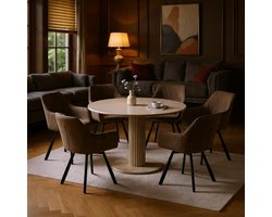 Luxe Draaibare Eetkamerstoelen Set van 6 – Velvet Fluwelen Polster Stoelen met Armleuningen – 360° Draaistoel met Memory Foam Zitting – Bruin – 45 x 43 x 81 cm – Novihome