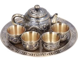 Luxe Dragon Totem Thee Set - Marokkaanse Thee Set Met Kopjes en Plaat - Prachtige Metalen Thee Ketel en Mok Set voor Thee Liefhebbers - Vintage Theepot voor Thuis Tafel Decor