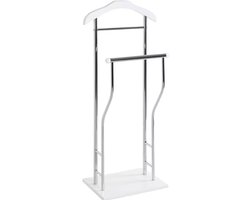 Luxe Dressboy - Kledingrek voor Heren & Dames - Metalen Pakhouder met Hanger en Broekstang - Modern Design - Wit/Chroom - 110x46x30 cm