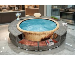 Luxe Driehoekige Hoek-Whirlpool - Hydro en Air Massage - Vrijstaand Tuinspa - Ombouw Opbergruimte Houten Afwerking – - Medahomestore