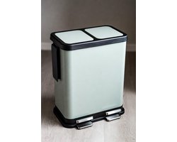 Luxe Duo Afvalemmer 60L (2x30L) – RVS Keuken Prullenbak met Pedaal en Soft Close – Afvalscheiding Prullenbak met 2 Vakken – Vingerafdrukvrij RVS – Mintgroen Design Ganeey