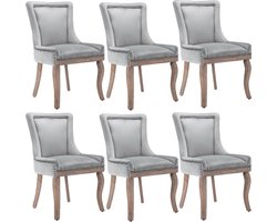 Luxe eetkamerstoel 6 stuks Keukenstoel Woonkamerstoel Gestoffeerde stoel Fluweel Grijs Poten van massief hout