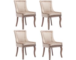 Luxe eetkamerstoel (Keukenstoel woonkamerstoel, 4 stuks), gestoffeerde stoel met nagelkopversiering, massief houten poten, bekleding van fluweel, beige