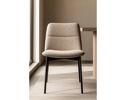 Luxe Eetkamerstoelen Set van 4 – Taupe Lederlook Stoelen – Moderne Gevoerde Keukenstoelen met Gebogen Rugleuning en Metalen Frame – Comfortabele Design Stoelen voor Eetkamer & Woonkamer Ganeey