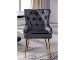 Luxe Eetkamerstoelen Set van 6 – Ganeey Velvet Fluwelen Stoelen met Gouden RVS Poten, Nagelkopafwerking & Deurklopper Design – Moderne Keukenstoelen Grijs – Design Eetkamer & Woonkamer Stoelen