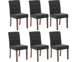 Luxe Eetkamerstoelen Set van 6 - Gestoffeerd & Gecapitonneerd - Zwart - Hoge Rugleuning - Houten Poten - Modern Klassiek - Parsons Stijl