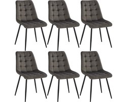 Luxe Eetkamerstoelen – Set van 6 – Metalen Frame – Fluweel Gewatteerd – Modern Design – Extra Stabiel – Stijlvol – Donkergrijs