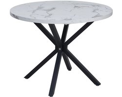 Luxe Eettafel - Ronde Eettafel - Marmer Look - Wit Marmer - Zwarte Poten - 100 cm