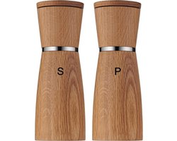 Luxe eikenhout exclusieve peper en zoutmolen set - roestvrij staal - incl aromabeschermdeksels
