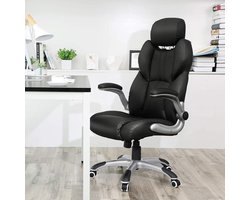 Luxe Ergonomische Bureaustoel Met Kantelmechanisme - Directie Managerstoel Ergonomisch - Kantoor Stoel Met In Hoogte Verstelbare Hoofdsteun & Inklapbare Armleuningen - Kunstleer - Zware Belasting