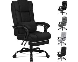 Luxe Ergonomische Bureaustoel met Voetensteun – Verstelbare Lendensteun, Hoge Rugleuning, Kantelbaar 90°–150°, Linnen Stoffen Directiestoel voor Thuis & Kantoor – 94×64×121 cm – Zwart –
