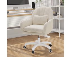 Luxe Ergonomische Bureaustoel van Fluweel met Kussen, Draaibaar 360°, In Hoogte Verstelbaar, Make-Up Stoel en Werkstoel voor Studeerkamer en Slaapkamer, Comfortabele Zithouding, Maximale Belastbaarheid 120 kg, Beige