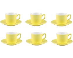 Luxe Espresso kopjes - Geel - 9.5cl - 6 Stuks - Set - Pack - Espresso Glaasjes - Koffiekopjes - Glas - 95 ml - Hoogwaardige Kwaliteit - Koffiemokken set - Koffiemokkenpakket