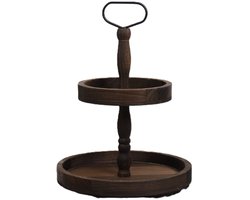 Luxe Etagere - Paulownia Hout- 2 Lagen - Decoratief Dienblad met Handvat - 46 cm Hoog