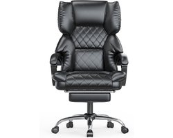 Luxe Executive Bureaustoel met Voetensteun – Ergonomische PU Leren Directiestoel met Kantelfunctie 90°-135°, Verstelbare Hoogte, Verstelbare Hoofdsteun, Gevoerde Armleuningen, 360° Draaibaar – Zwart – 71 × 62 × 116 cm
